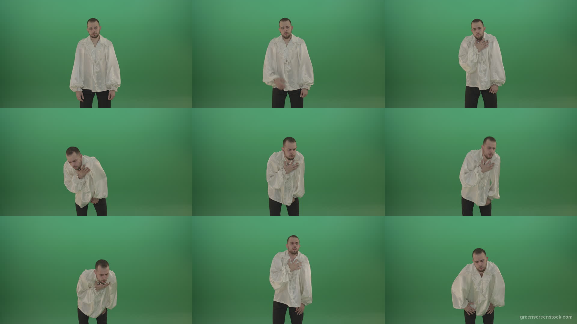 Man-is-very-coughing-infected-with-a-virus-isolated-on-chromakey-background Green Screen Stock