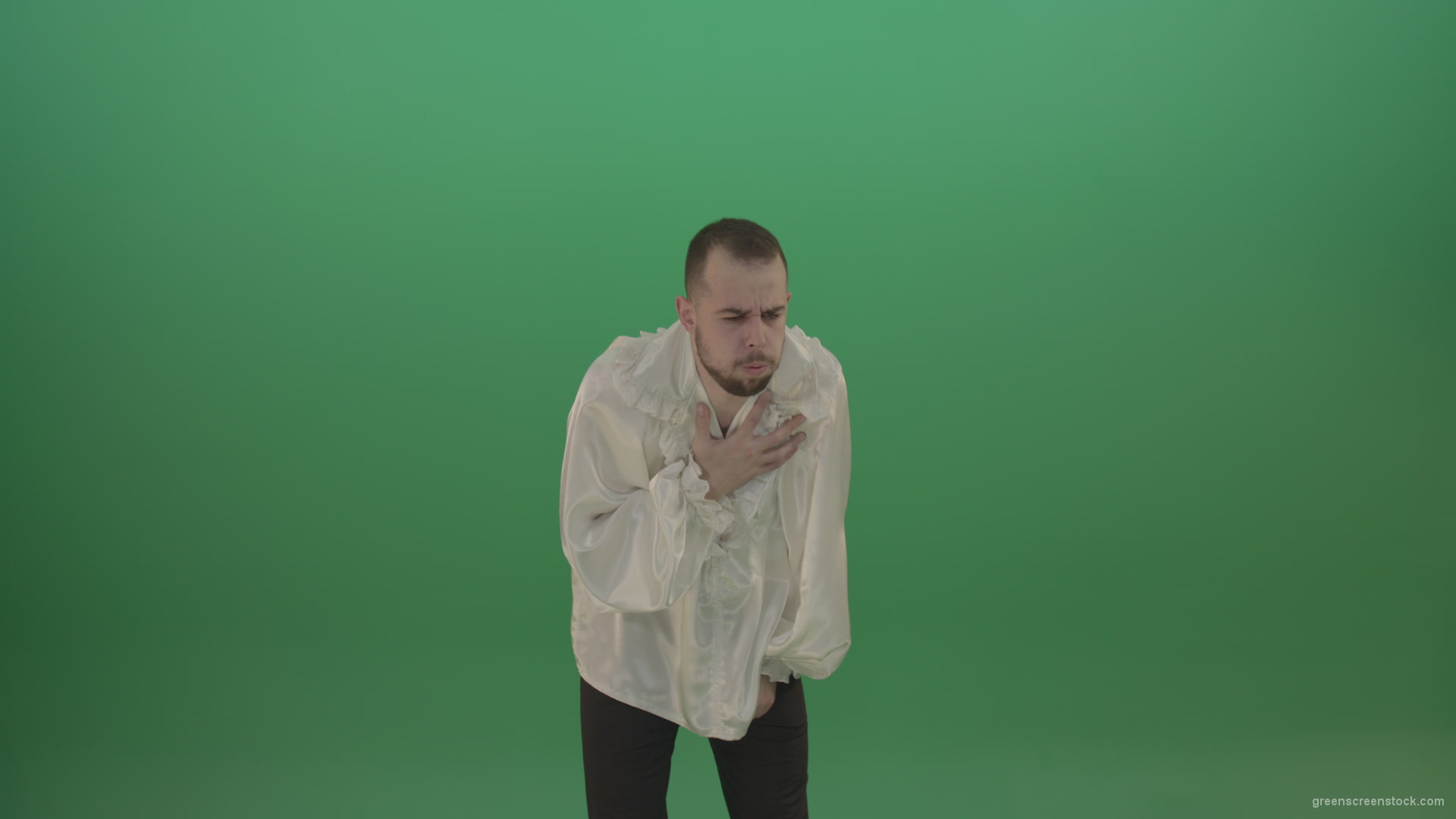 Man-is-very-coughing-infected-with-a-virus-isolated-on-chromakey-background_005 Green Screen Stock