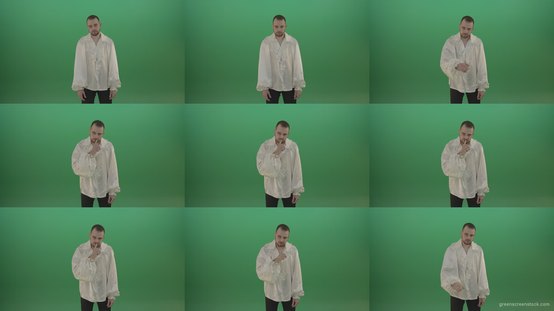 Maniac-man-was-very-angry-asking-for-silence-showing-sign-isolated-in-green-screen-studio Green Screen Stock