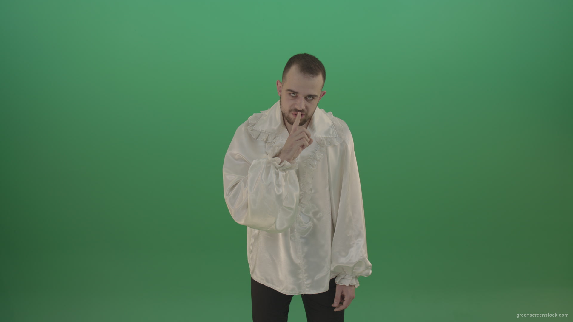 Maniac-man-was-very-angry-asking-for-silence-showing-sign-isolated-in-green-screen-studio_006 Green Screen Stock