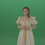 vj video background Medieval-girl-in-a-white-suit-looking-far-away-isolated-on-green-background_003