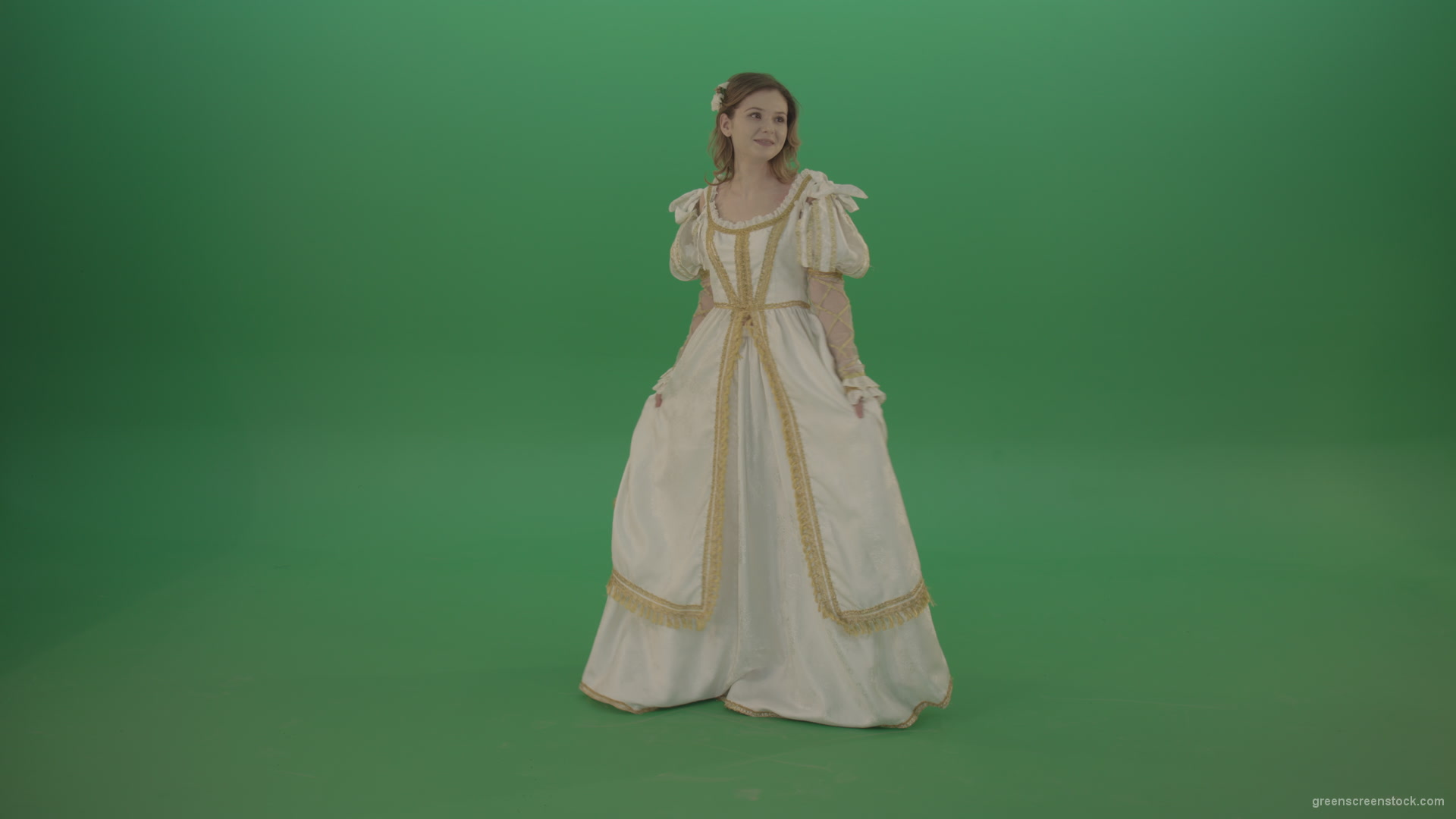 Merry-medieval-girl-dancing-and-rejoicing-isolated-on-green-background_002 Green Screen Stock