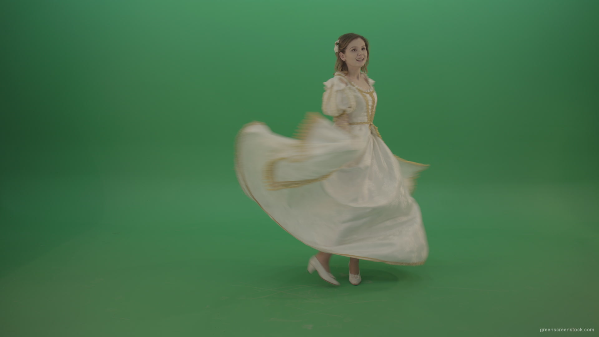 Merry-medieval-girl-dancing-and-rejoicing-isolated-on-green-background_005 Green Screen Stock
