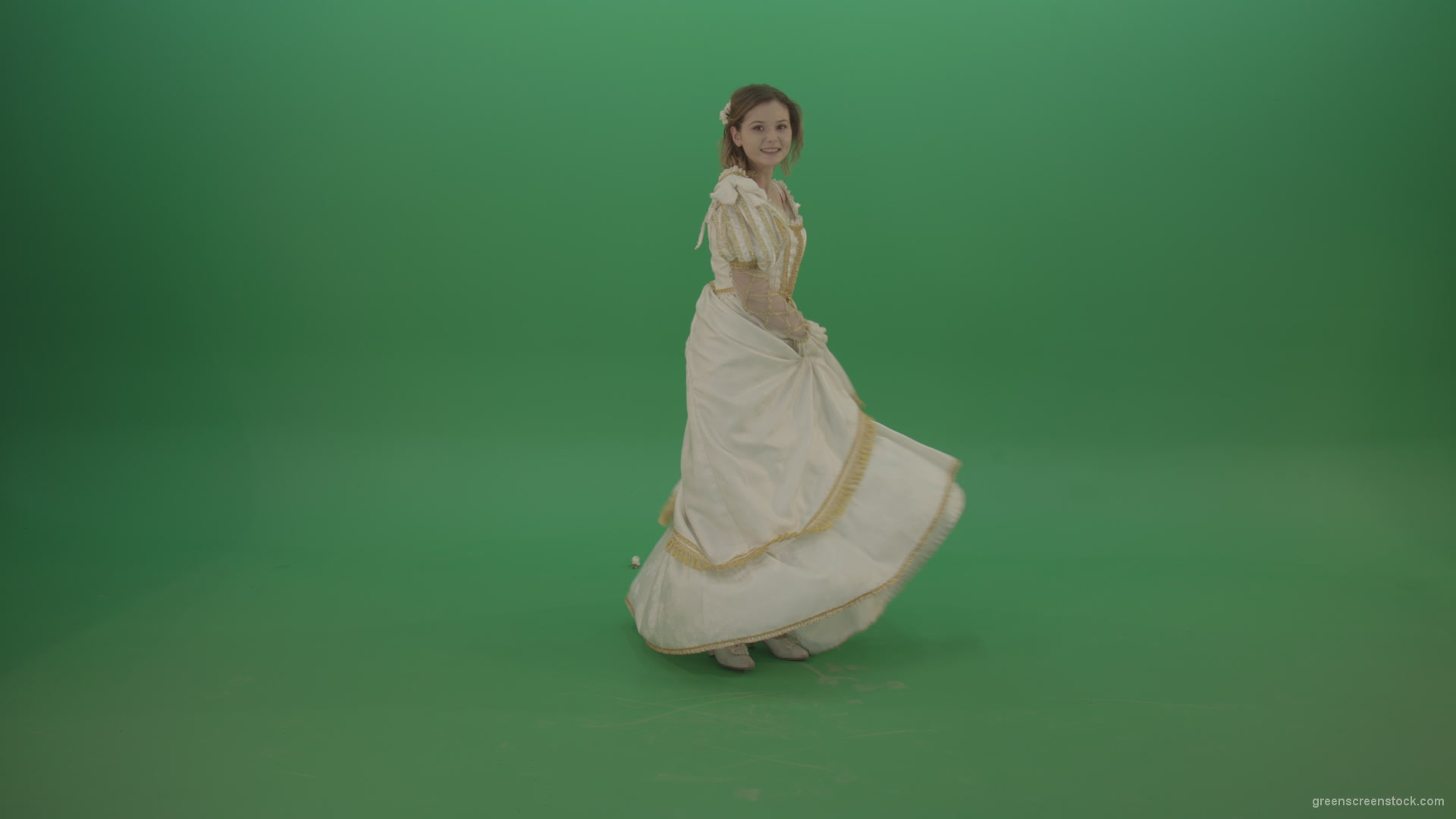 Merry-medieval-girl-dancing-and-rejoicing-isolated-on-green-background_007 Green Screen Stock