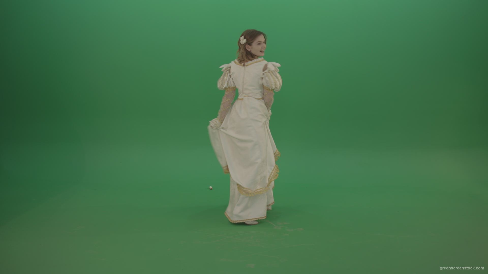 Merry-medieval-girl-dancing-and-rejoicing-isolated-on-green-background_008 Green Screen Stock