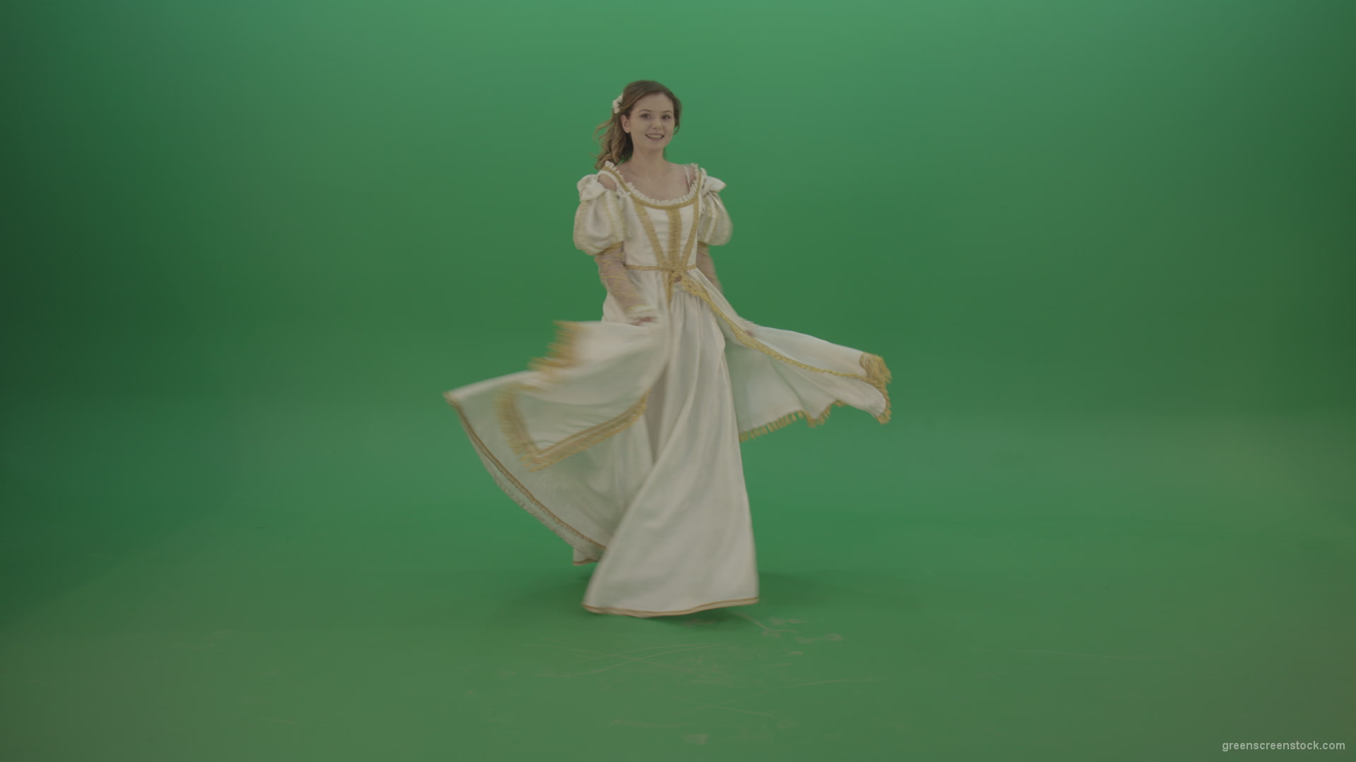Merry-medieval-girl-dancing-and-rejoicing-isolated-on-green-background_009 Green Screen Stock