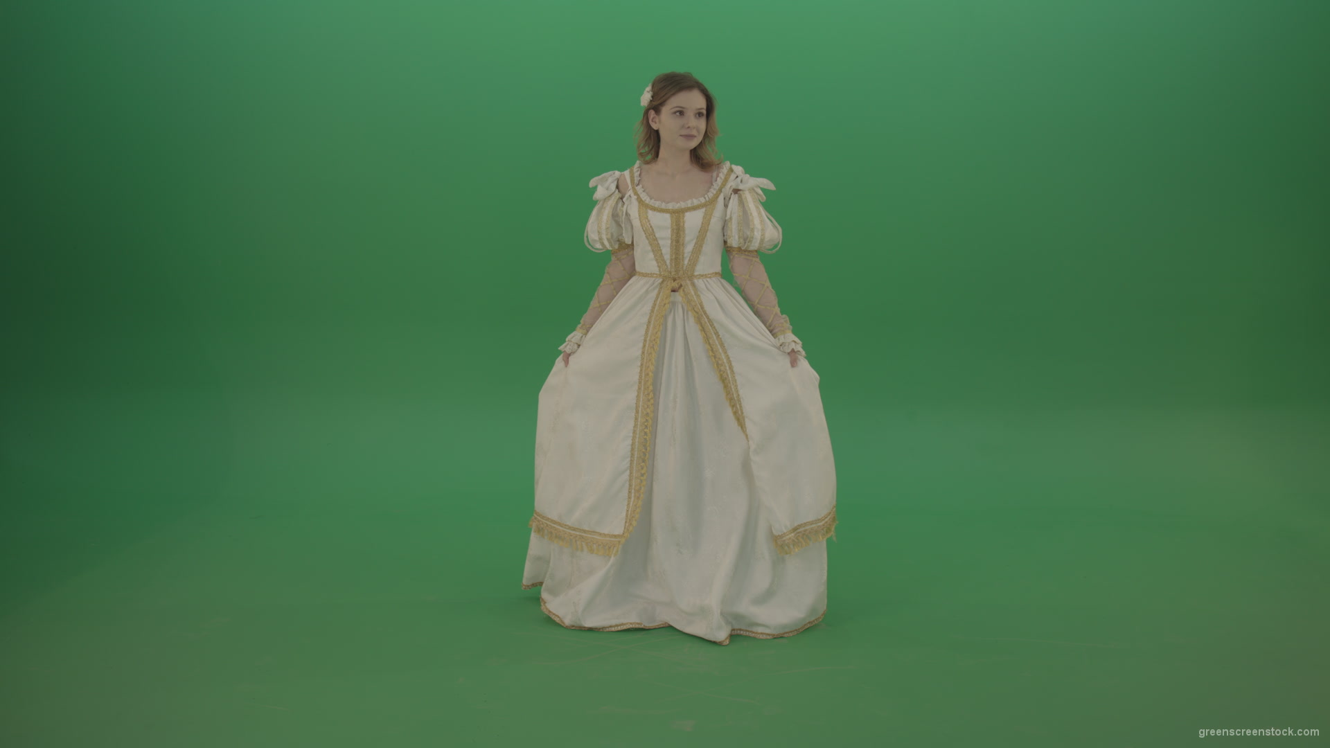 Princess-dances-twisting-around-the-circle-isolated-on-chromakey-background_001 Green Screen Stock