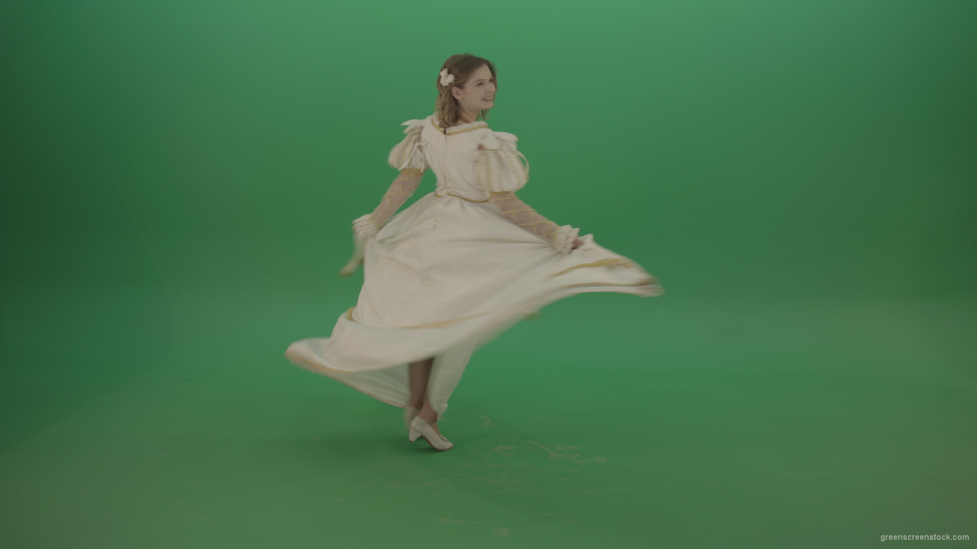 Princess-dances-twisting-around-the-circle-isolated-on-chromakey-background_004 Green Screen Stock