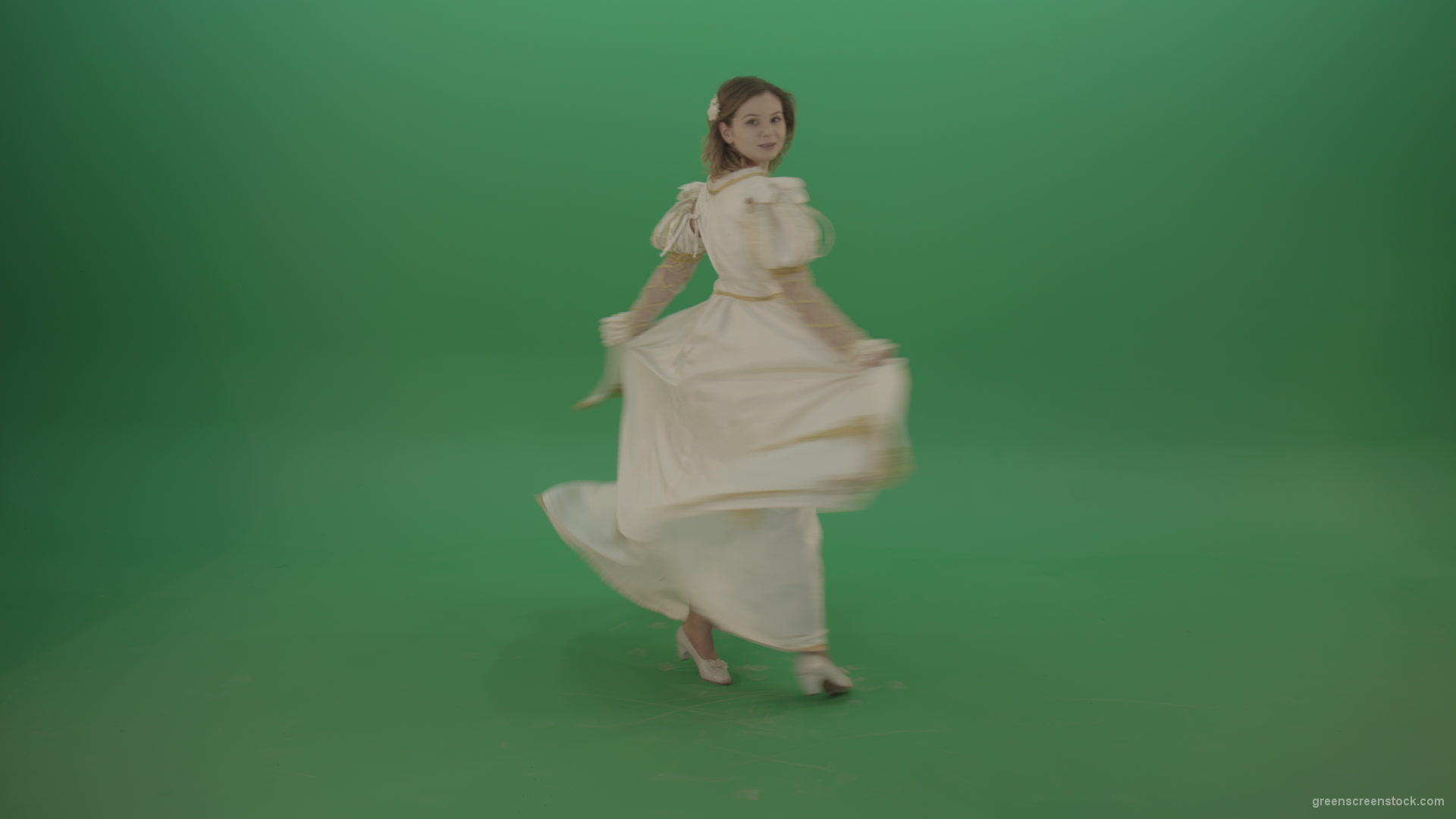 Princess-dances-twisting-around-the-circle-isolated-on-chromakey-background_005 Green Screen Stock