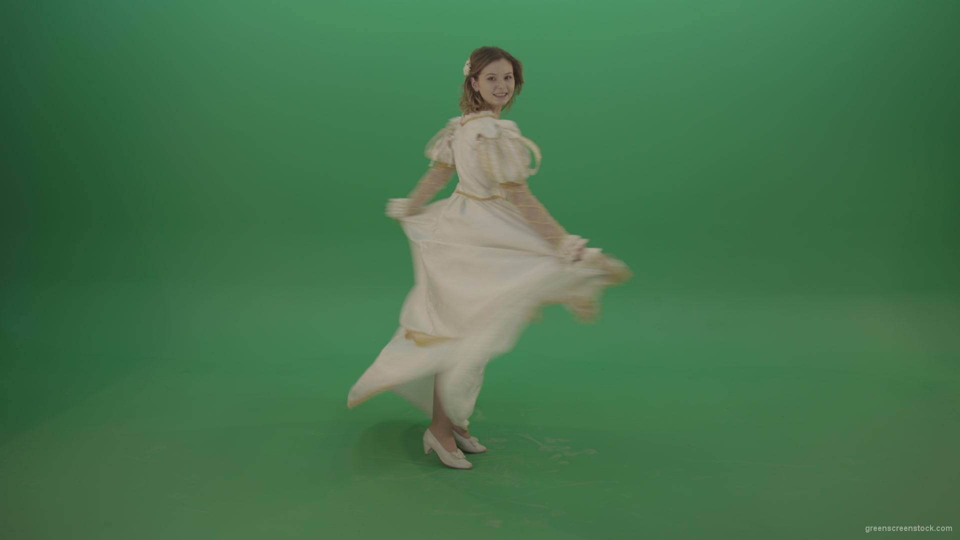 Princess-dances-twisting-around-the-circle-isolated-on-chromakey-background_006 Green Screen Stock
