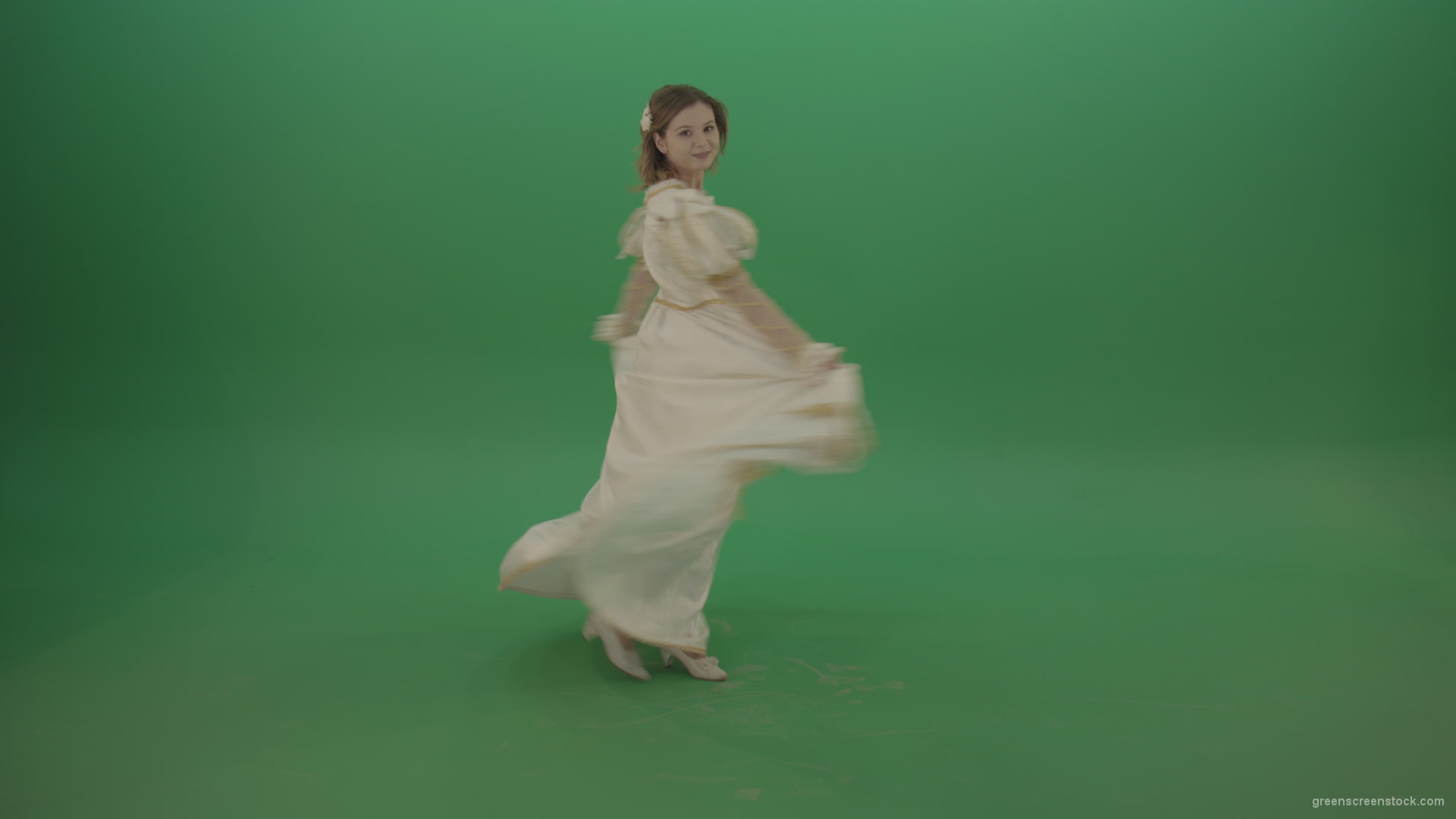 Princess-dances-twisting-around-the-circle-isolated-on-chromakey-background_007 Green Screen Stock