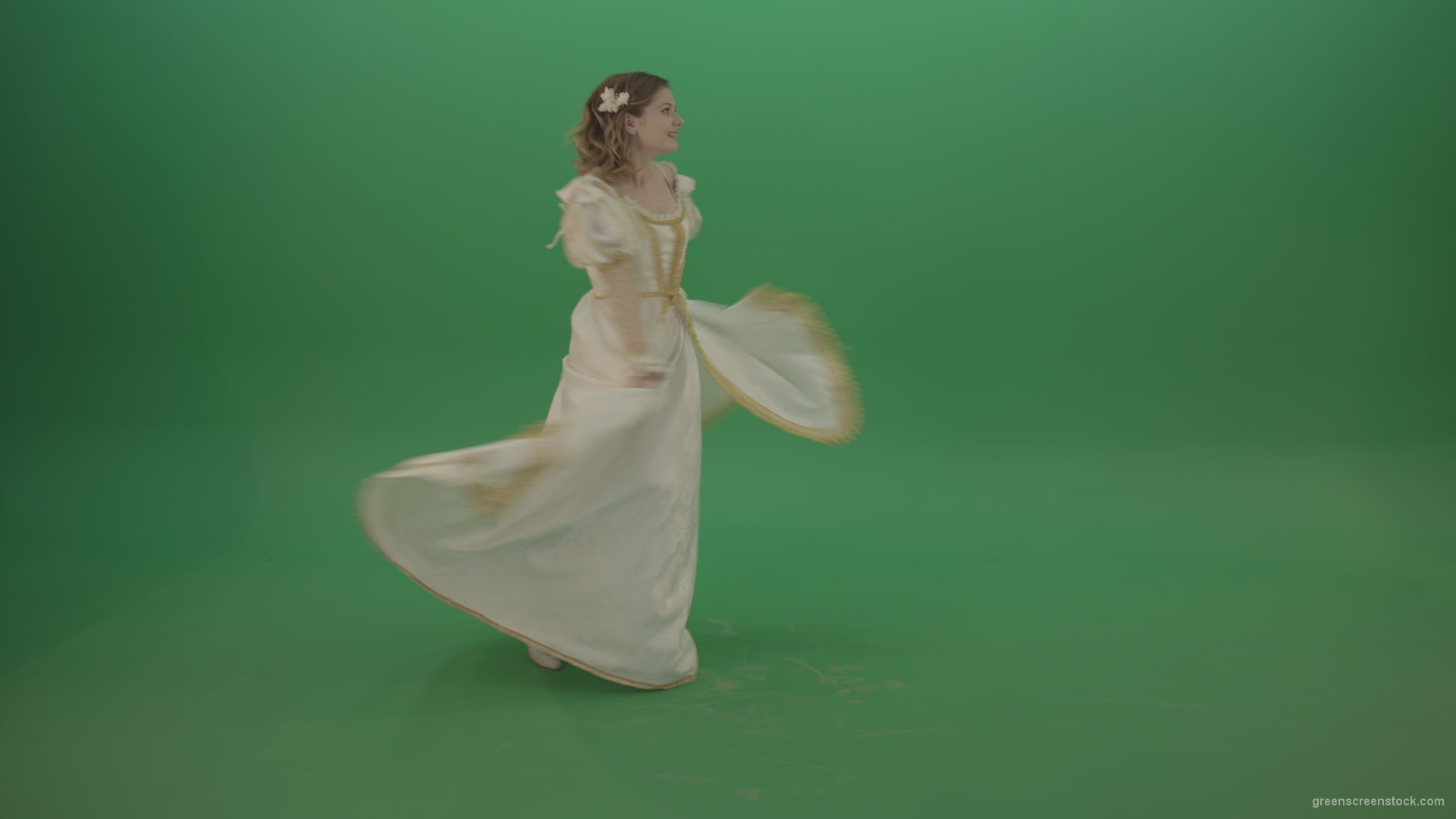 Princess-dances-twisting-around-the-circle-isolated-on-chromakey-background_008 Green Screen Stock