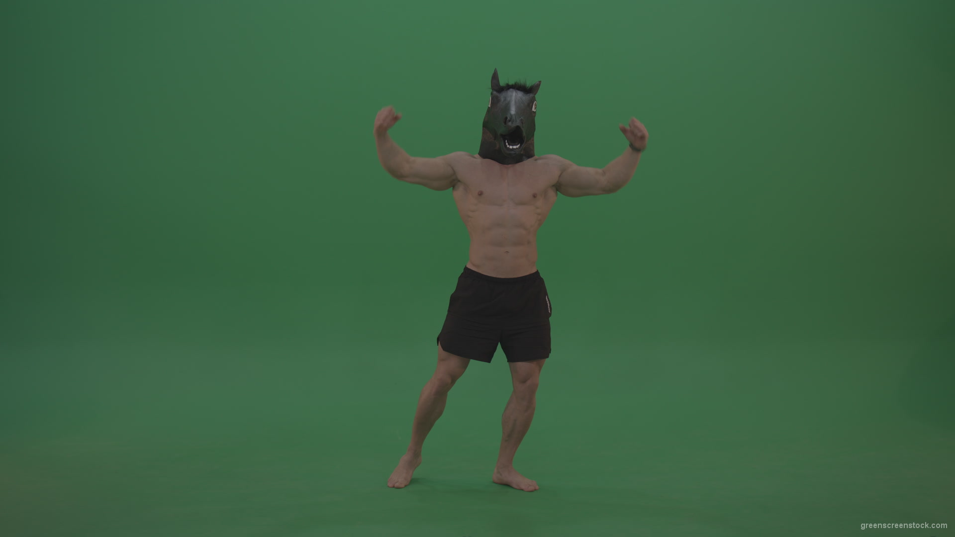 Ripped-man-with-horse-head-displays-body-over-chromakey-background_005 Green Screen Stock