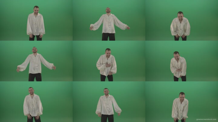 Scarry-laughing-from-the-professional-actor-in-white-shirt-isolated-on-green-screen-background Green Screen Stock