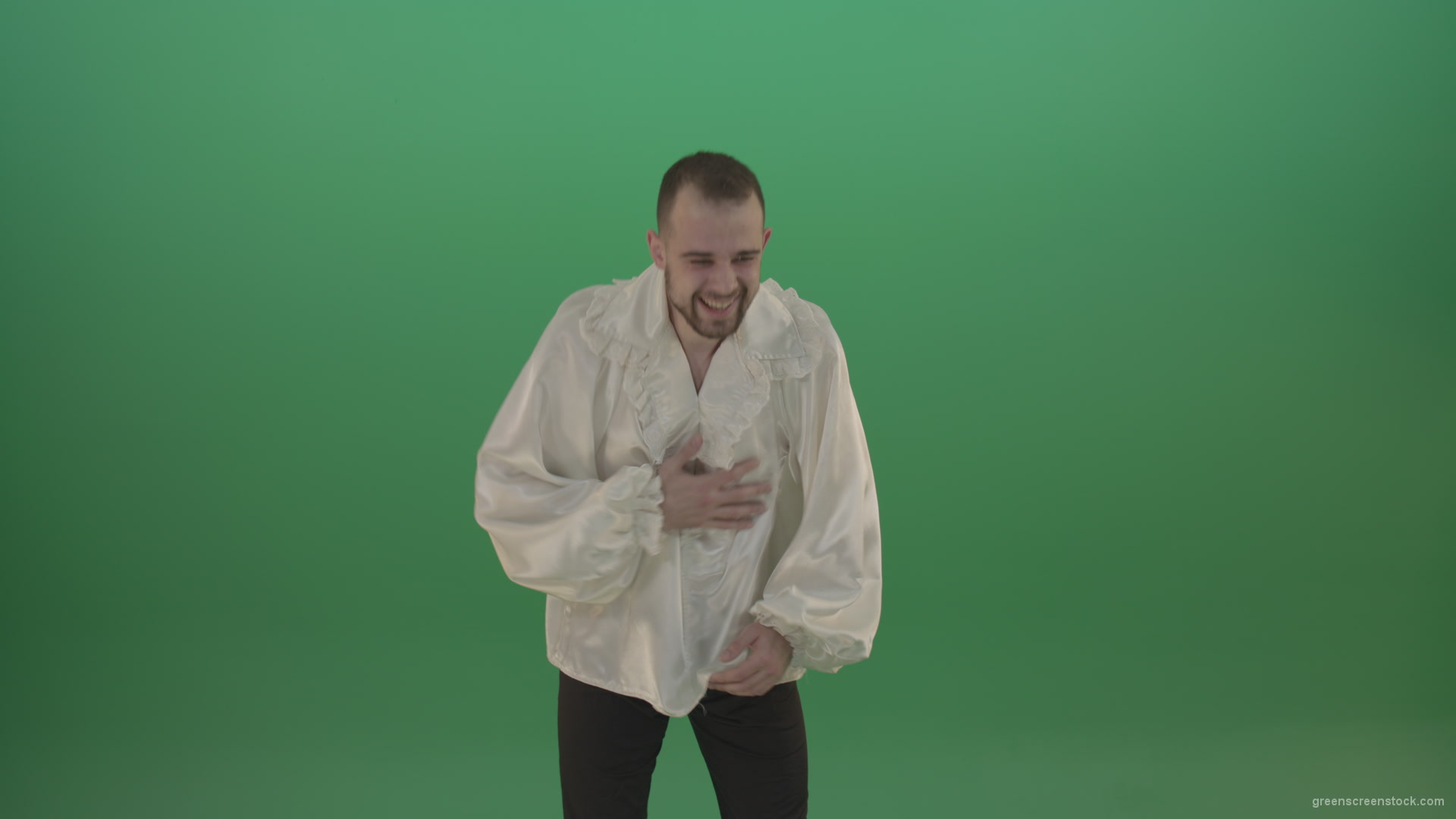 Scarry-laughing-from-the-professional-actor-in-white-shirt-isolated-on-green-screen-background_005 Green Screen Stock