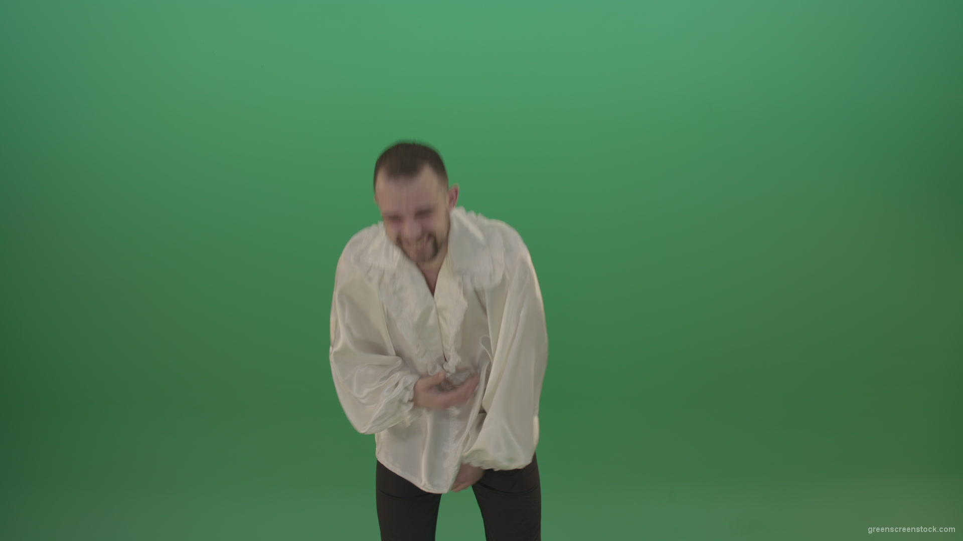 Scarry-laughing-from-the-professional-actor-in-white-shirt-isolated-on-green-screen-background_006 Green Screen Stock