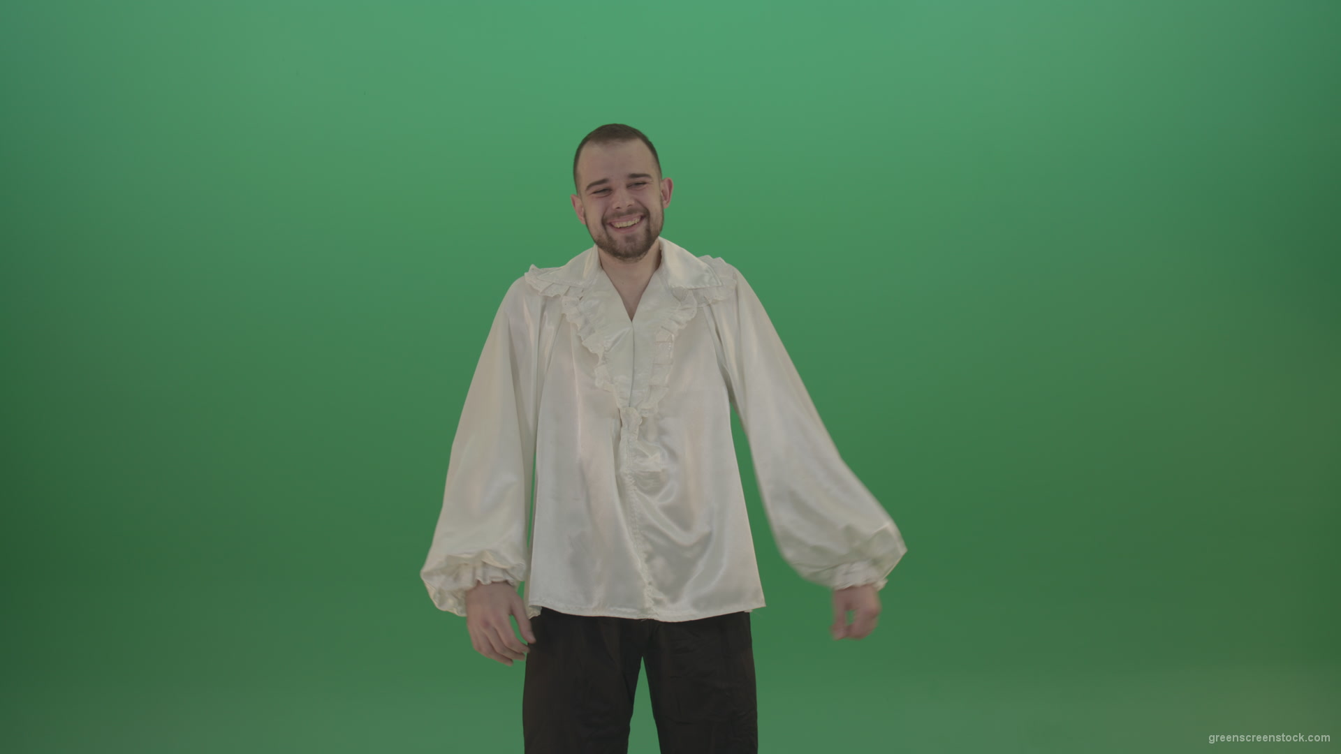 Scarry-laughing-from-the-professional-actor-in-white-shirt-isolated-on-green-screen-background_008 Green Screen Stock
