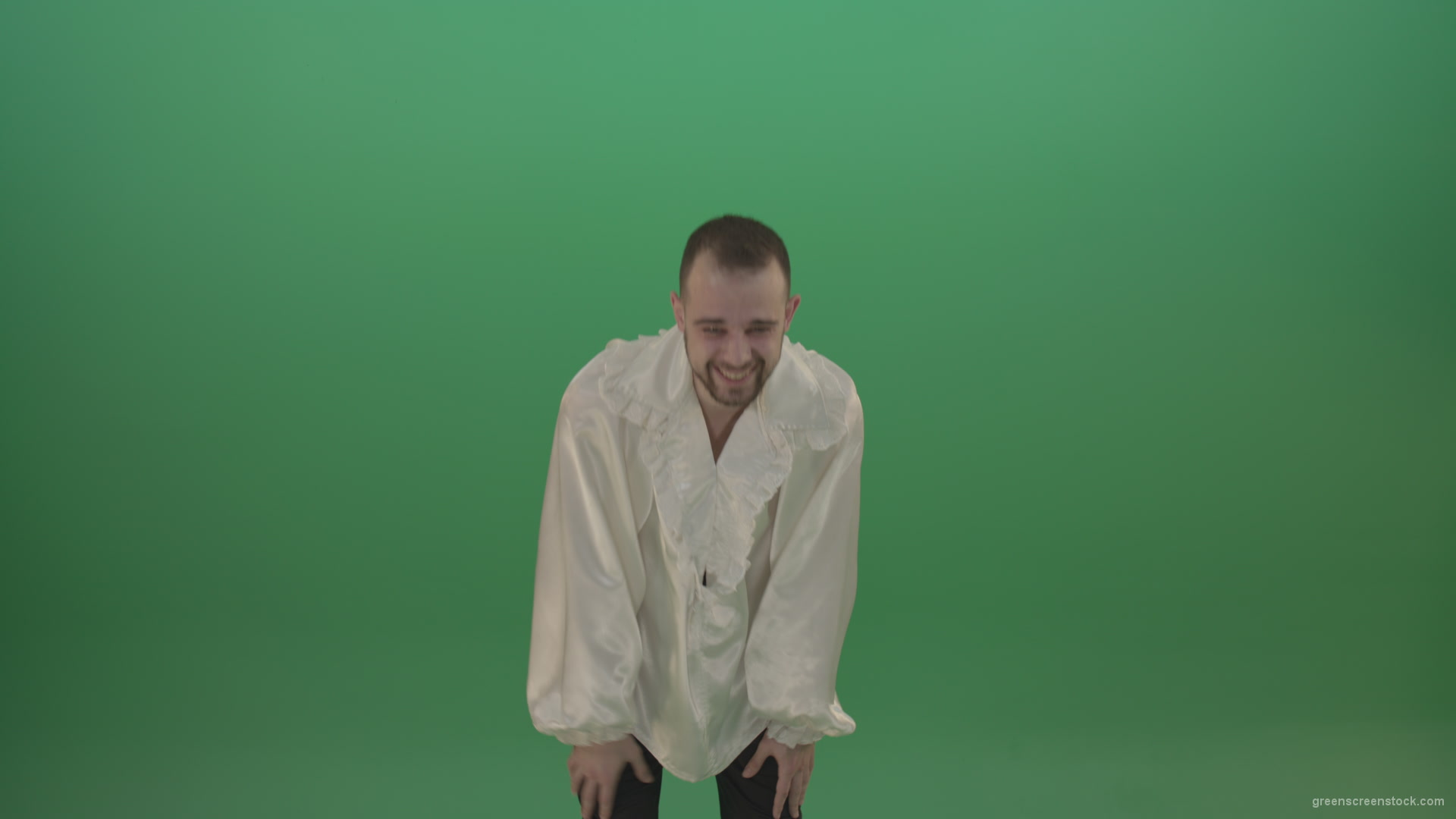 Scarry-laughing-from-the-professional-actor-in-white-shirt-isolated-on-green-screen-background_009 Green Screen Stock