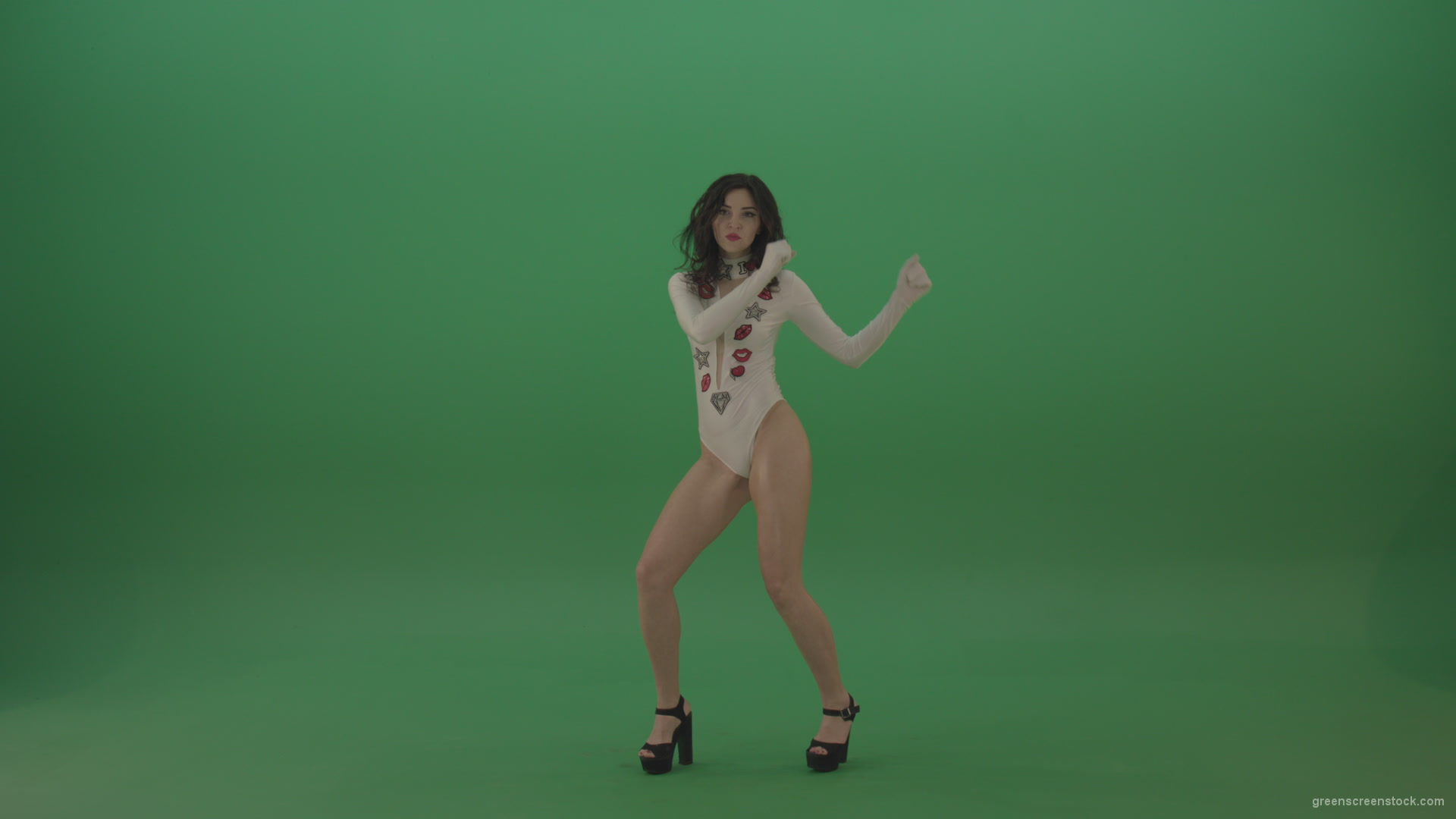 Sexy-woman-in-white-body-seductive-dance-on-green-background_002 Green Screen Stock
