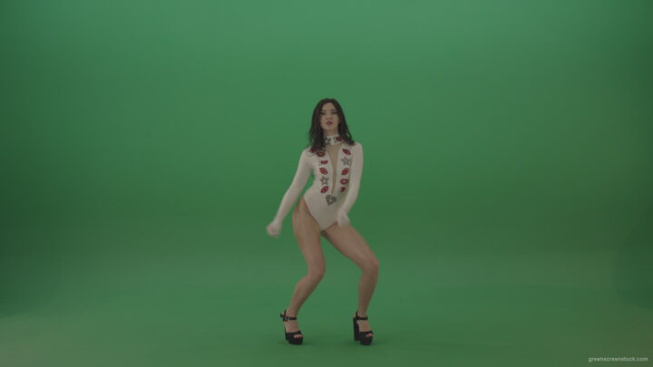 vj video background Sexy-woman-in-white-body-seductive-dance-on-green-background_003