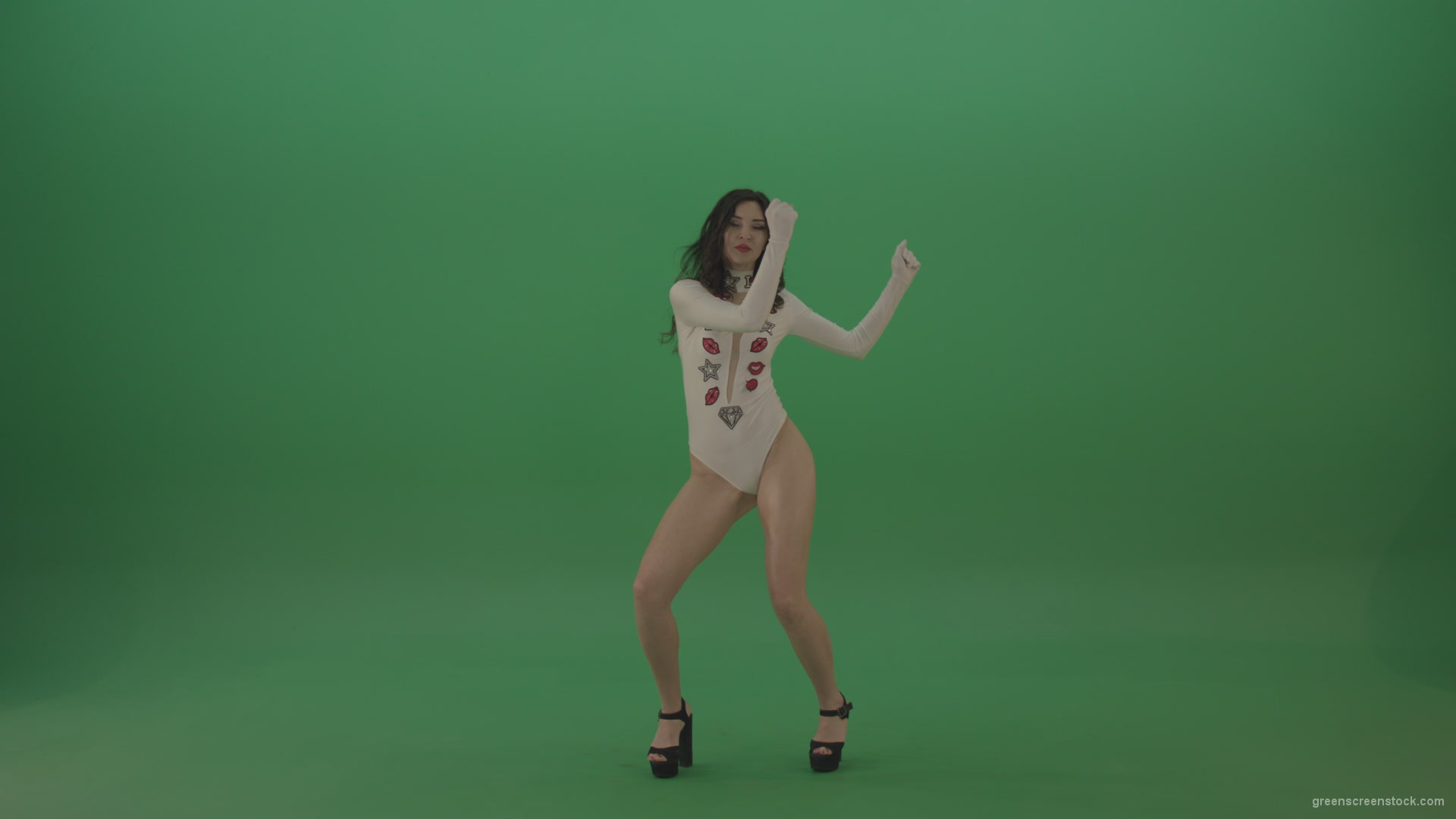 Sexy-woman-in-white-body-seductive-dance-on-green-background_007 Green Screen Stock