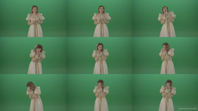 Sick-girl-coughs-and-shows-symptoms-of-the-disease-isolated-on-green-background Green Screen Stock