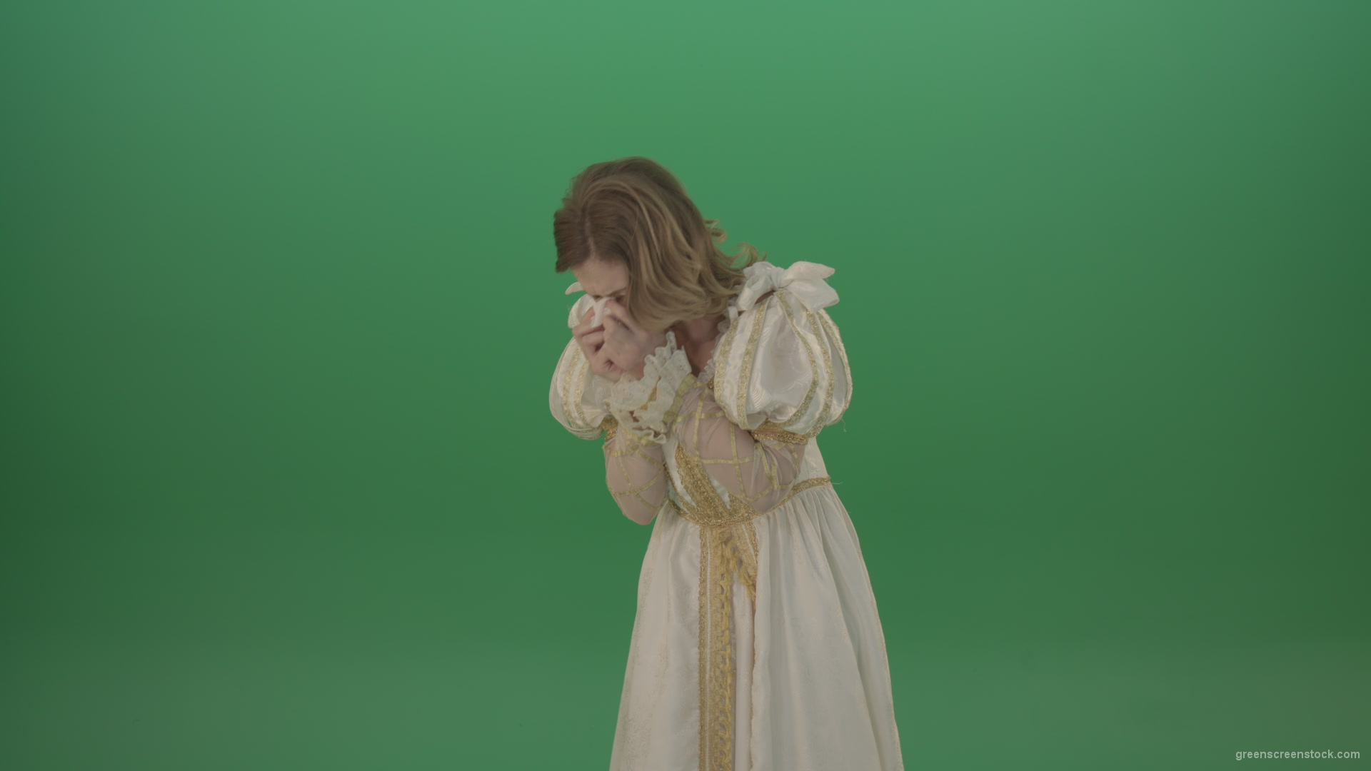 Sick-girl-coughs-and-shows-symptoms-of-the-disease-isolated-on-green-background_007 Green Screen Stock