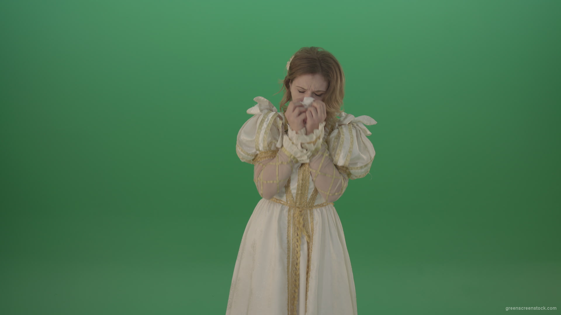 Sick-girl-coughs-and-shows-symptoms-of-the-disease-isolated-on-green-background_009 Green Screen Stock