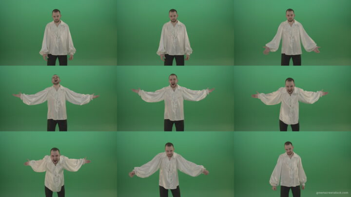 Sinister-laugh-from-the-professional-actor-man-isolated-on-green-background Green Screen Stock