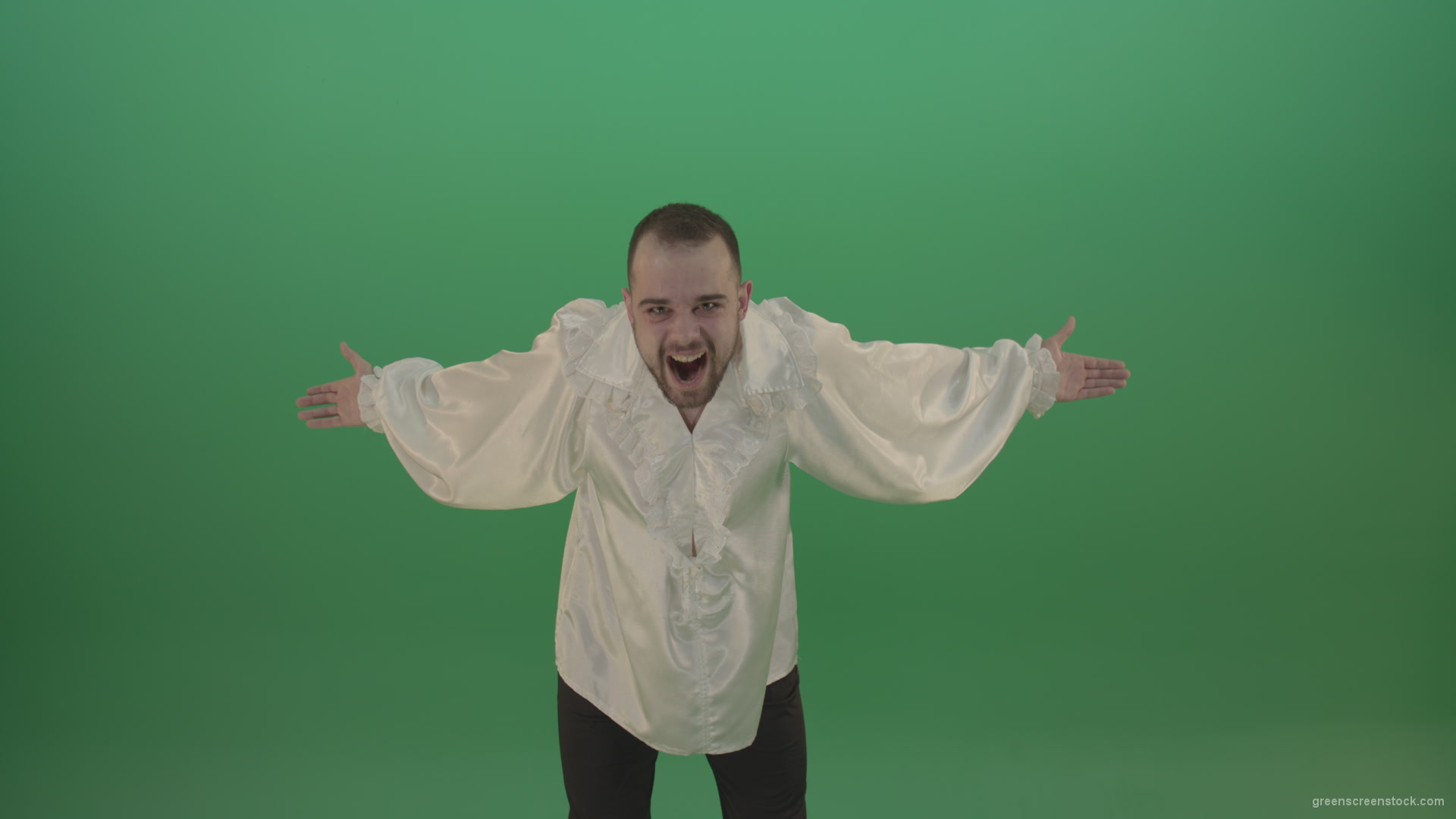 Sinister-laugh-from-the-professional-actor-man-isolated-on-green-background_007 Green Screen Stock