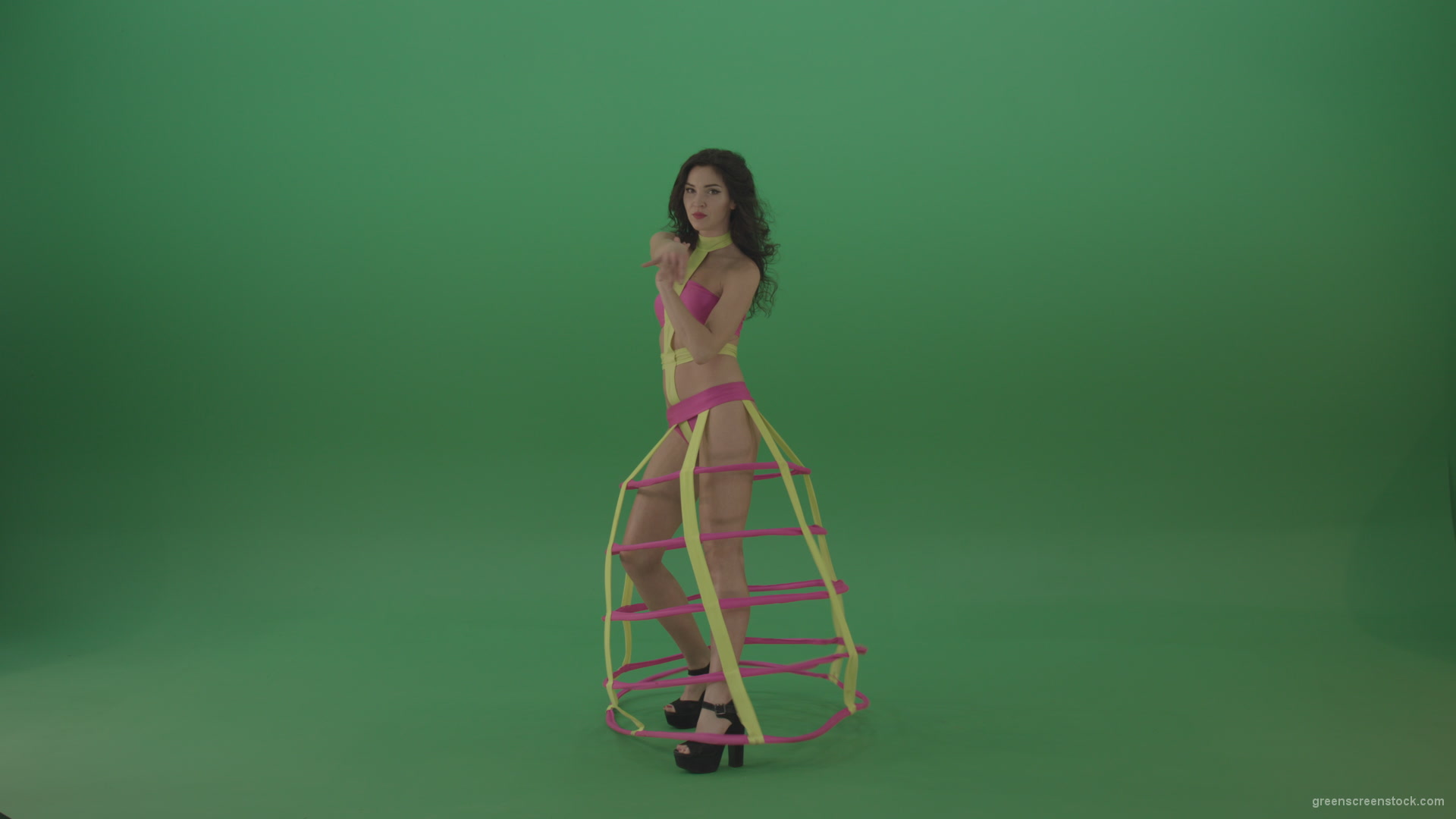 Top-costume-on-a-modern-elite-girl-with-circles-on-green-screen_006 Green Screen Stock