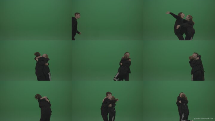 Two-kids-smile-and-hug-each-other-over-chromakey-background Green Screen Stock