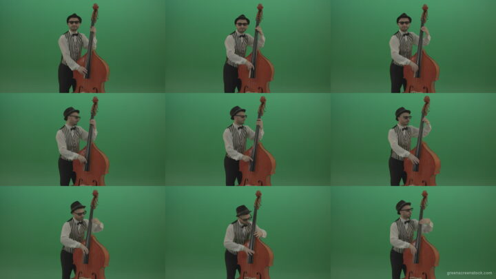 Virtuoso-man-playing-jazz-on-double-bass-String-music-instrument-isolated-on-green-screen Green Screen Stock