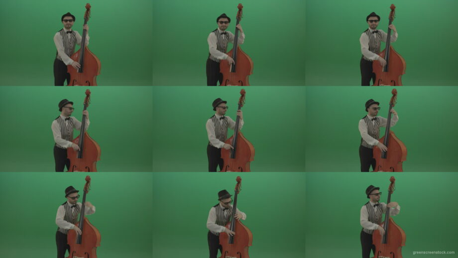 Virtuoso-man-playing-jazz-on-double-bass-String-music-instrument-isolated-on-green-screen Green Screen Stock