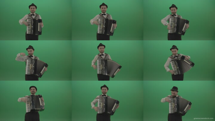 Virtuoso-player-man-with-Accordion-isolated-on-green-screen-in-front-view-1 Green Screen Stock
