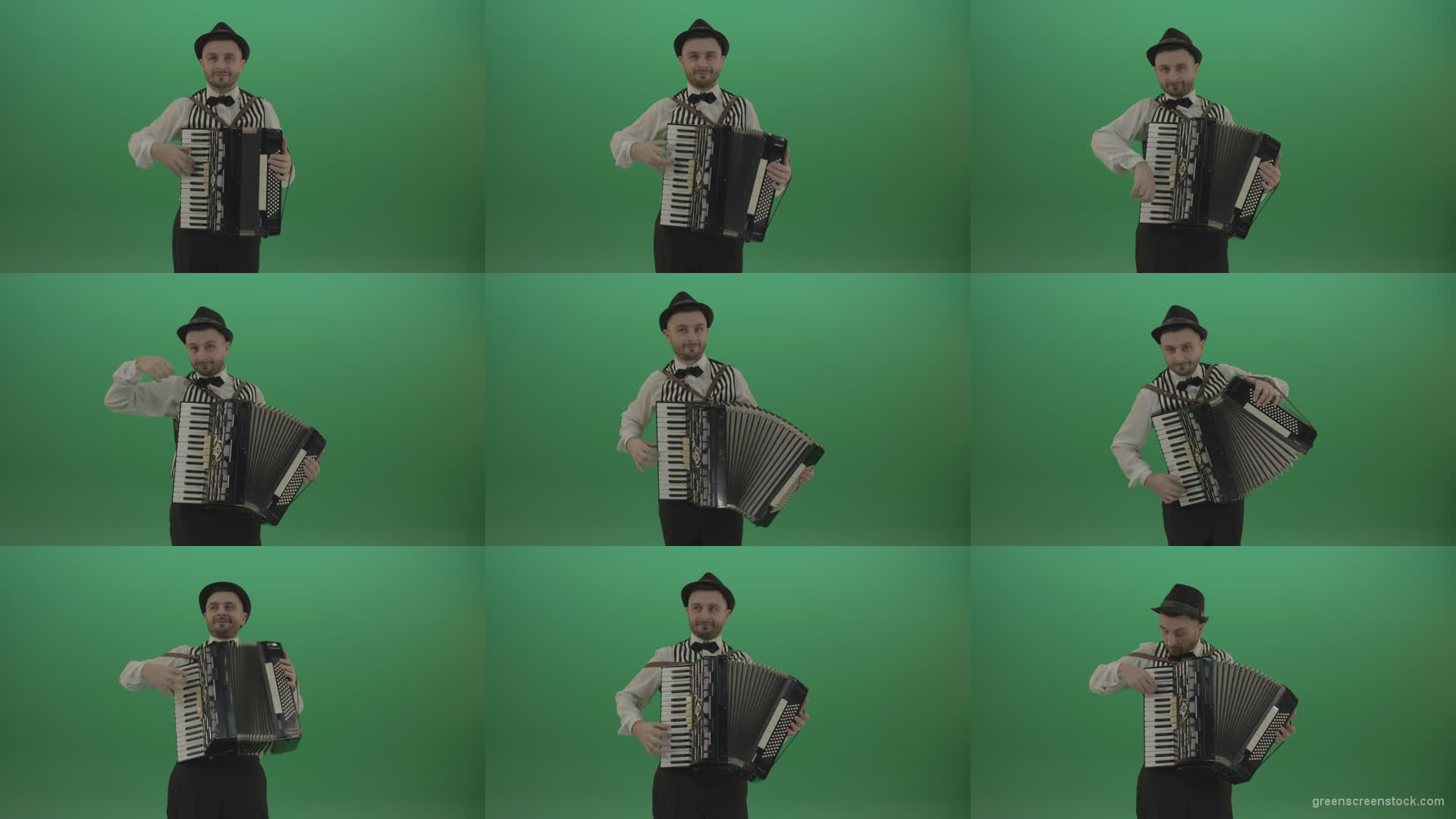 Virtuoso-player-man-with-Accordion-isolated-on-green-screen-in-front-view-1 Green Screen Stock