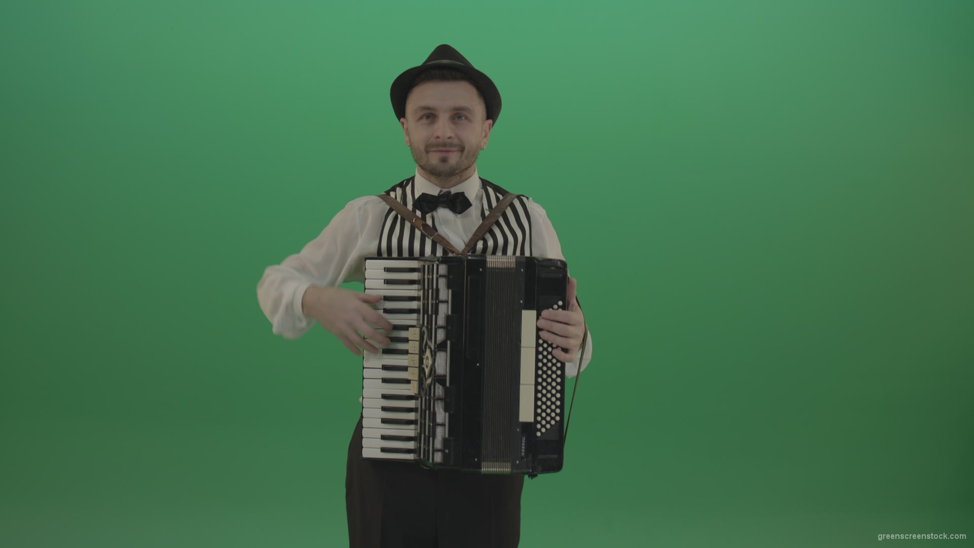 Virtuoso-player-man-with-Accordion-isolated-on-green-screen-in-front-view-1_001 Green Screen Stock