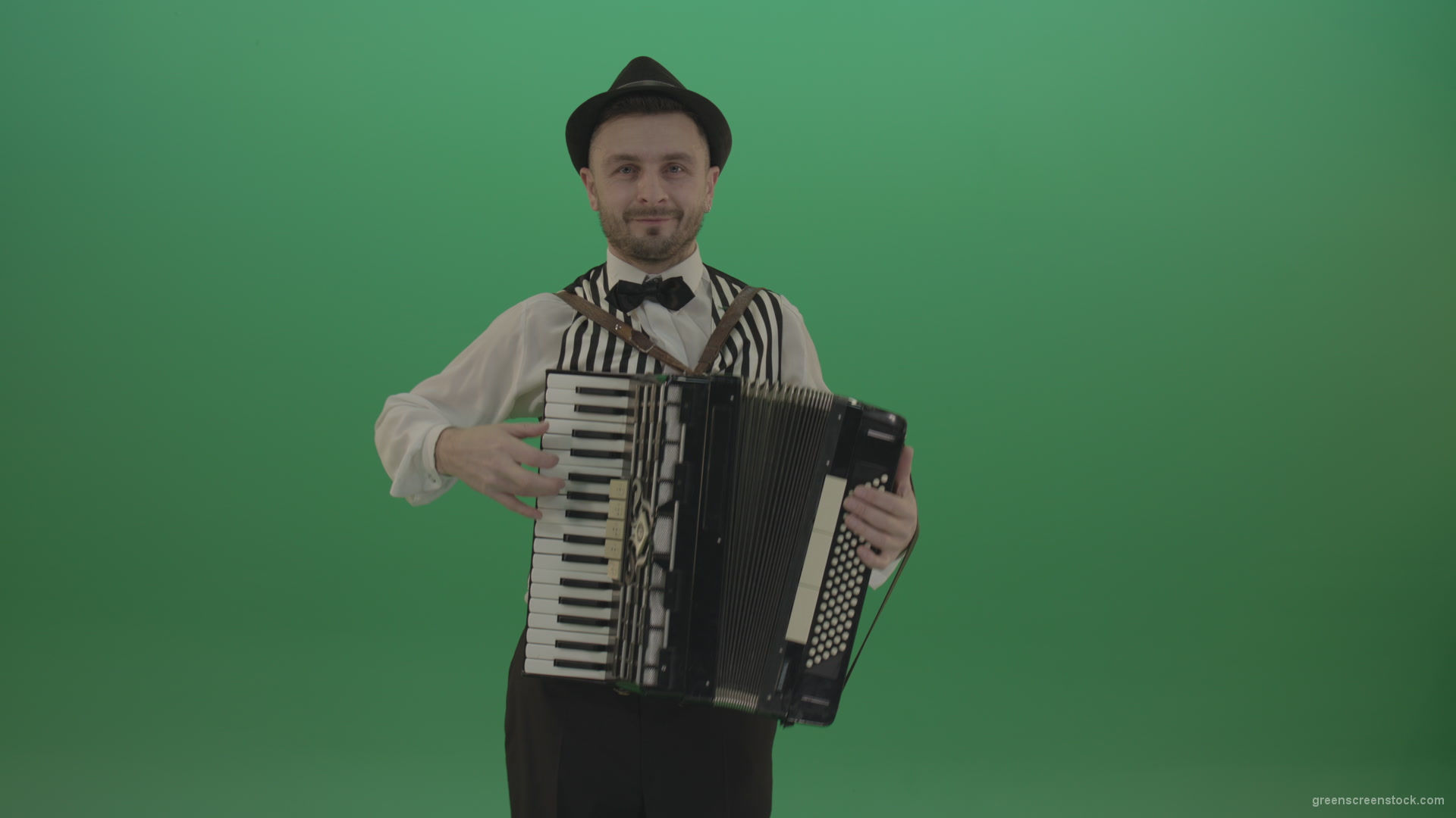 Virtuoso-player-man-with-Accordion-isolated-on-green-screen-in-front-view-1_002 Green Screen Stock