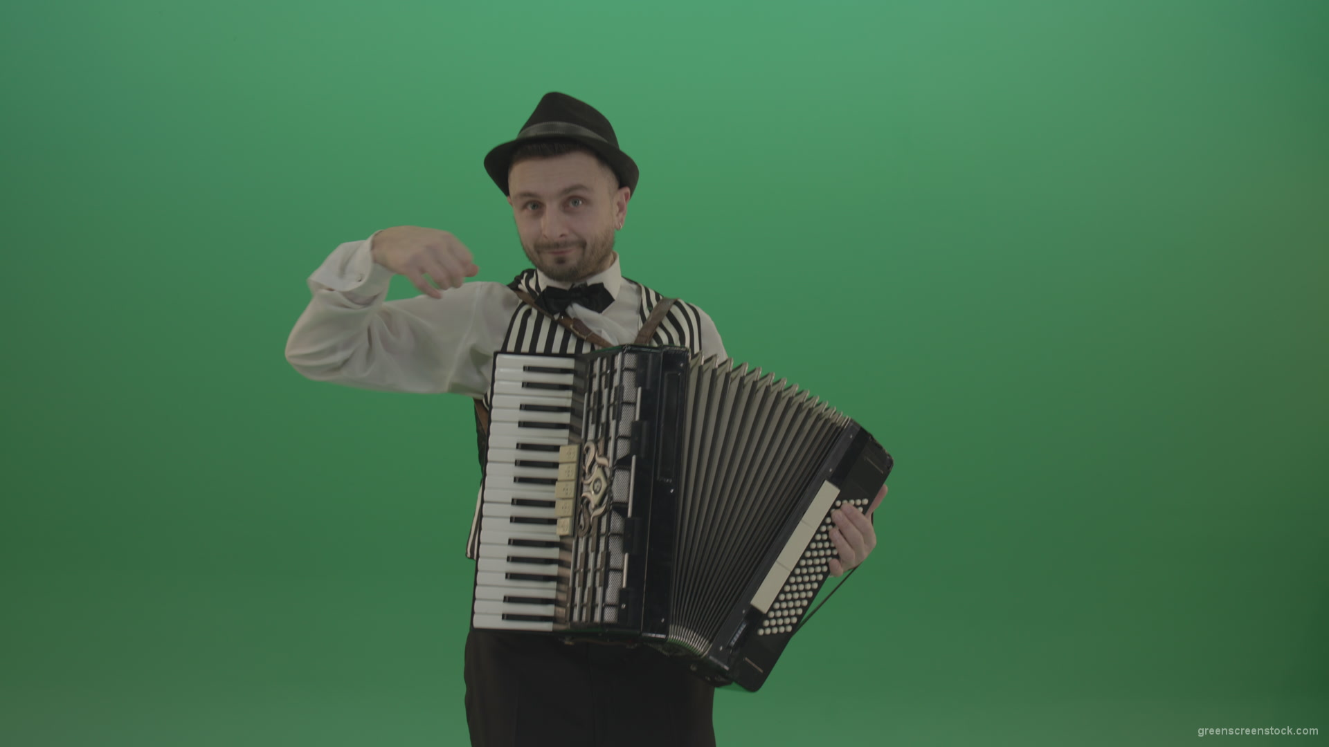 Virtuoso-player-man-with-Accordion-isolated-on-green-screen-in-front-view-1_004 Green Screen Stock
