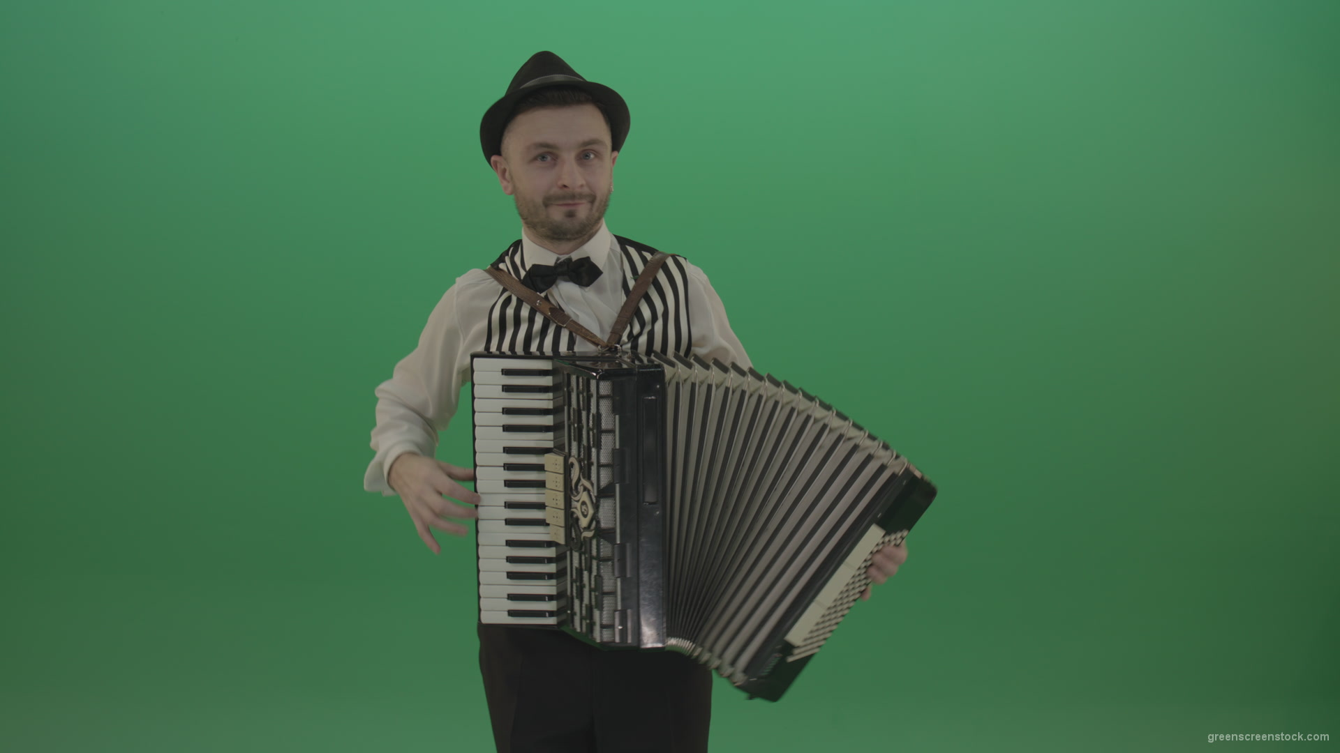 Virtuoso-player-man-with-Accordion-isolated-on-green-screen-in-front-view-1_005 Green Screen Stock