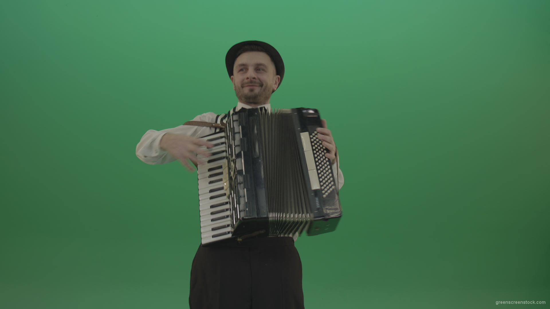 Virtuoso-player-man-with-Accordion-isolated-on-green-screen-in-front-view-1_007 Green Screen Stock