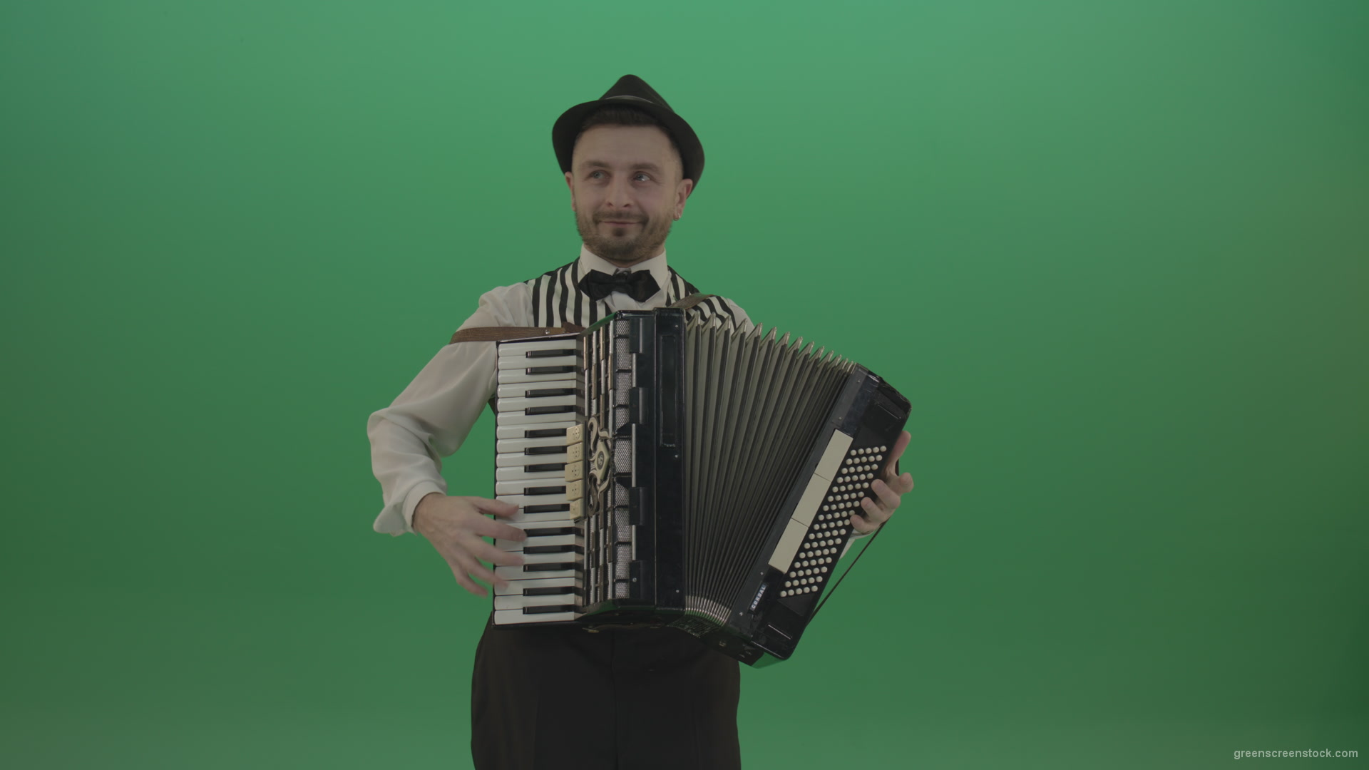 Virtuoso-player-man-with-Accordion-isolated-on-green-screen-in-front-view-1_008 Green Screen Stock