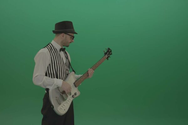 bass guitar player man on green screen