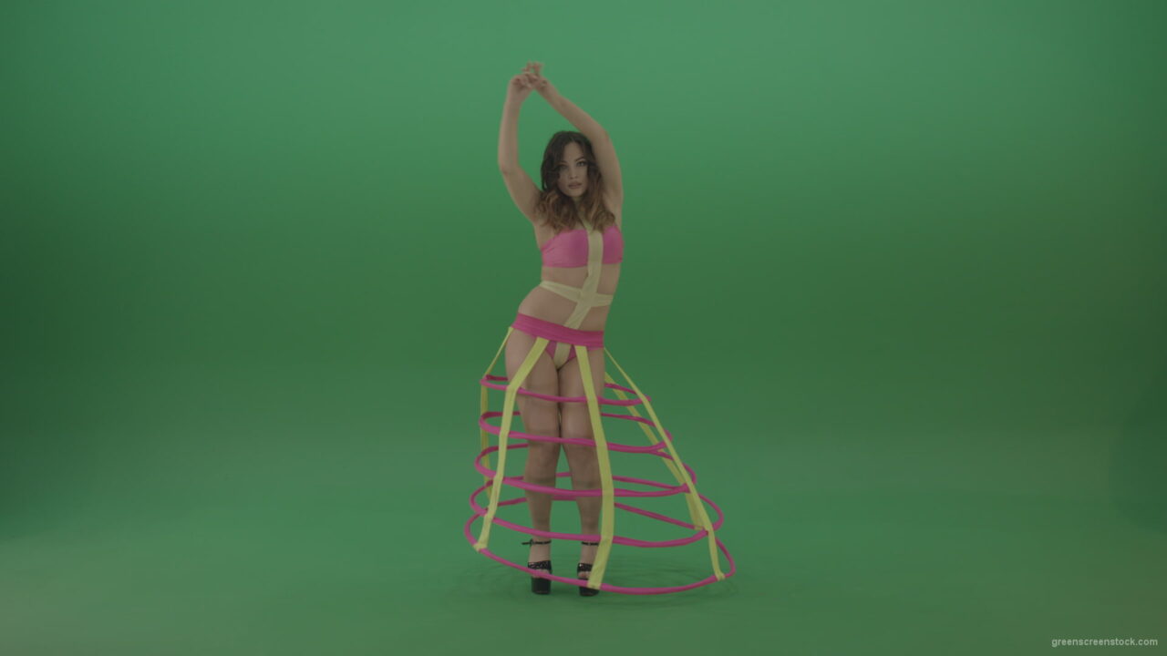 vj video background With-a-beautiful-appearance-brunette-in-an-extraordinary-costume-dancing-on-green-screen_003