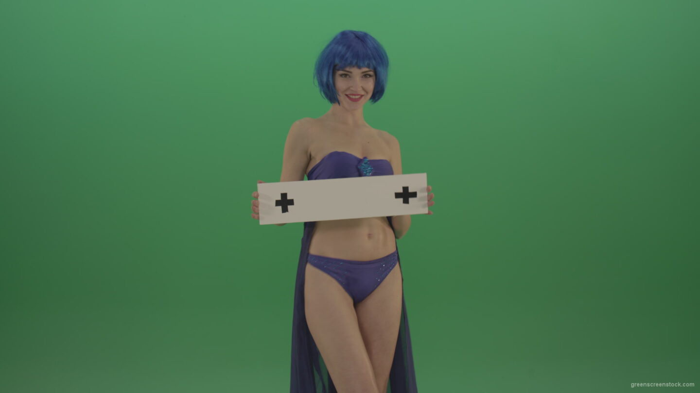 vj video background Woman-in-Blue-costume-posing-with-text-plane-mockup-on-green-screen-_003