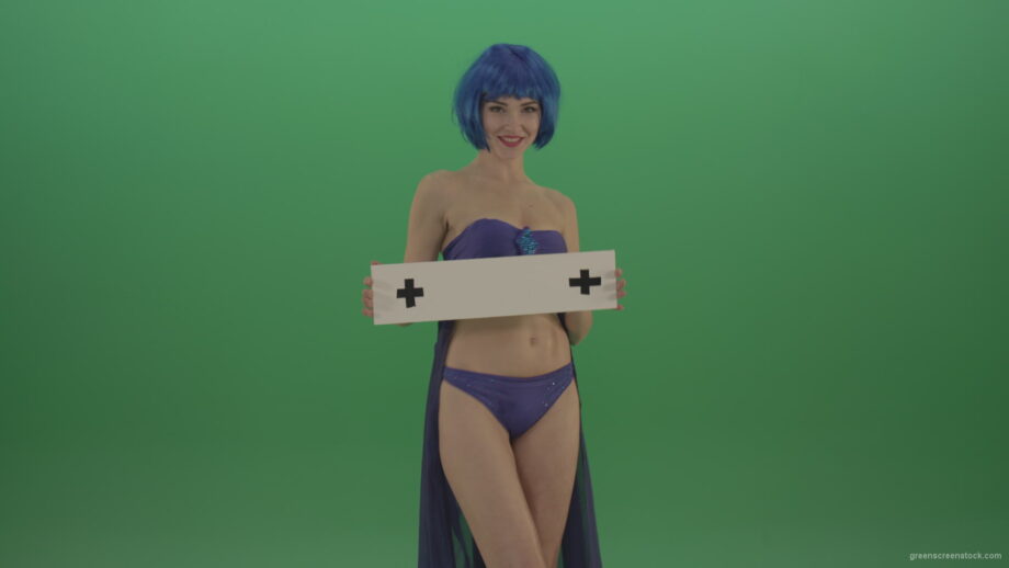 vj video background Woman-in-Blue-costume-posing-with-text-plane-mockup-on-green-screen-_003