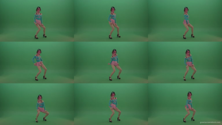 Woman-in-a-pink-erotic-costume-beautifully-repeats-movements-in-a-pink-mask-on-green-background Green Screen Stock