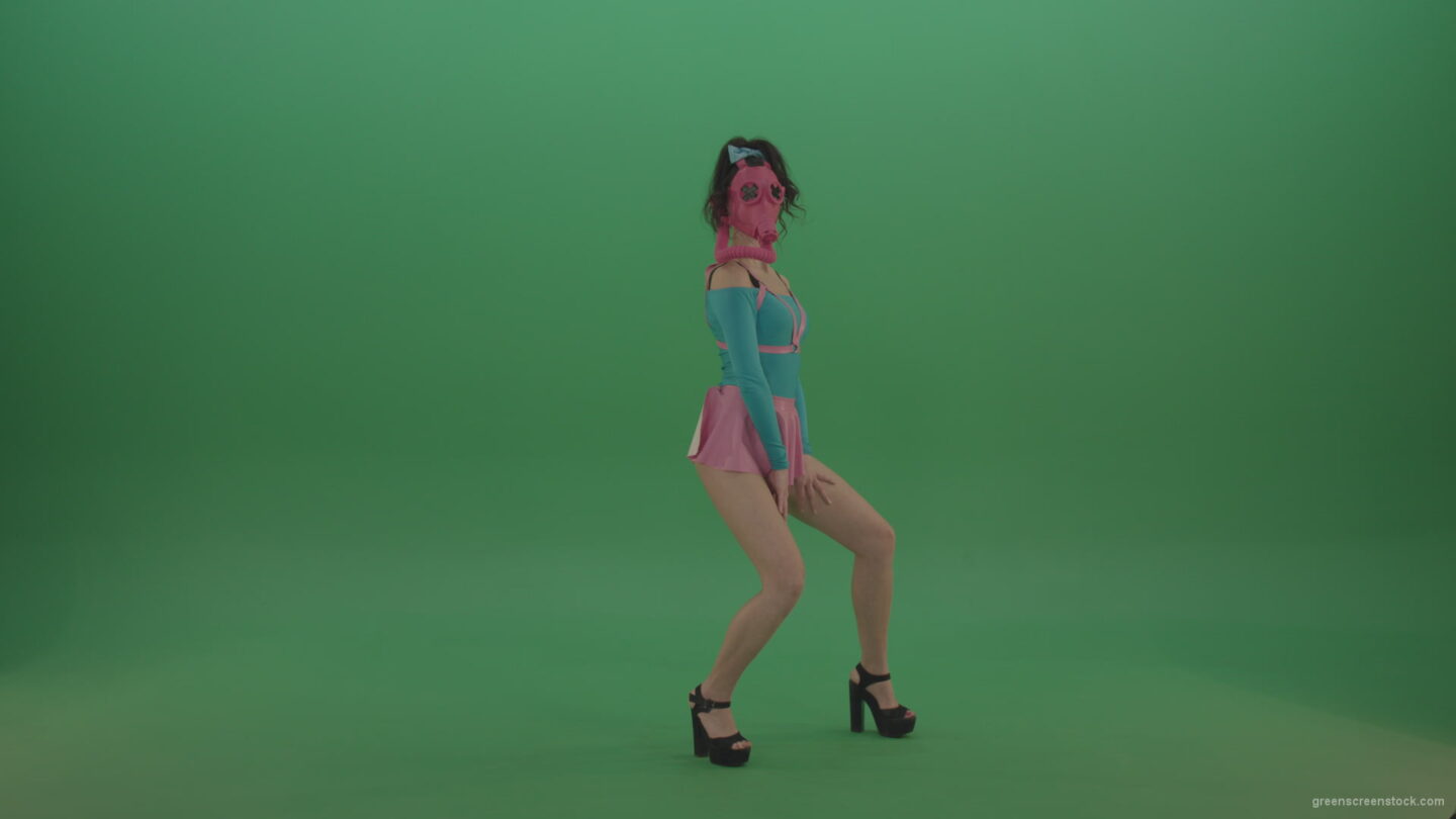vj video background Woman-in-a-pink-erotic-costume-beautifully-repeats-movements-in-a-pink-mask-on-green-background_003