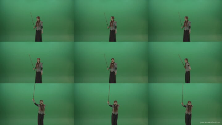 Woman-warrior-holds-a-sword-in-his-hands-makes-an-assault-in-the-attack Green Screen Stock