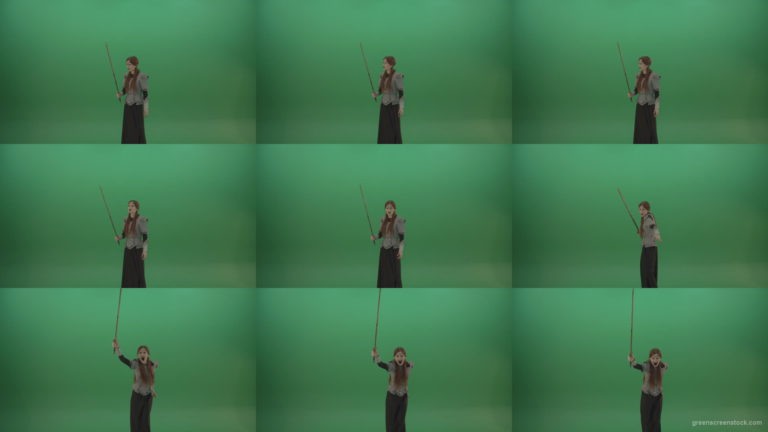 Woman-warrior-holds-a-sword-in-his-hands-makes-an-assault-in-the-attack Green Screen Stock